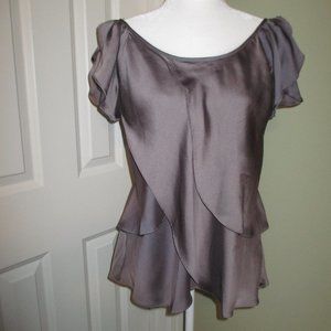 Violet & Claire Taupe Ruffle Short Sleeve Top Med